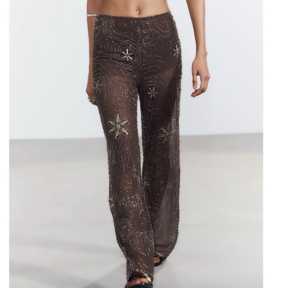 Zara BEADED SEQUIN PANTS